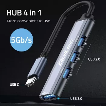 USB-jaotur QOLTEC 53792, USB-C 3.1 4-pordiline (USB 3.0 x1, USB 2.0 x3)
