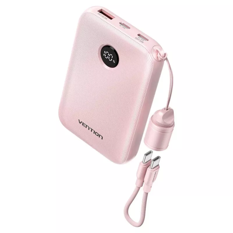 Akupank Vention FKAP0-C 10000 mAh, 2× USB-C + 1× USB-A, 22,5 W, roosa