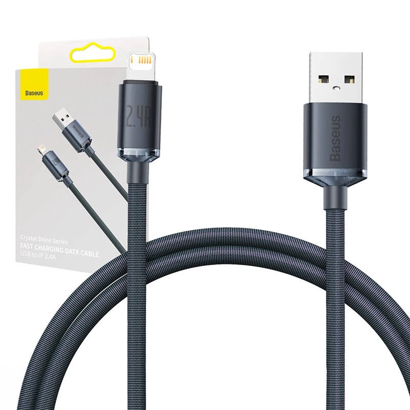 Baseus Crystal Shine kaabel USB – Lightning, 2,4 A, 1,2 m (must)