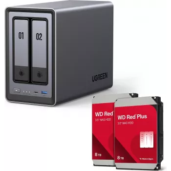 UGREEN NASync DXP2800 2-pesaline NAS-süsteem koos 2 × Western Digital 8TB WD80EFPX kõvaketastega