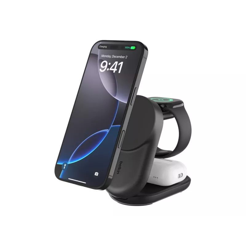 Siselaadija Belkin UltraCharge 25W Qi2 3in1 Magnetlaadija EU Must Ümmargune