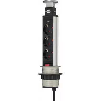 Brennenstuhl Tower Power Table Extension Socket - pikendusjuhe - 3 väljundpistikut - 2,0m - must, alumiinium (1396200003)