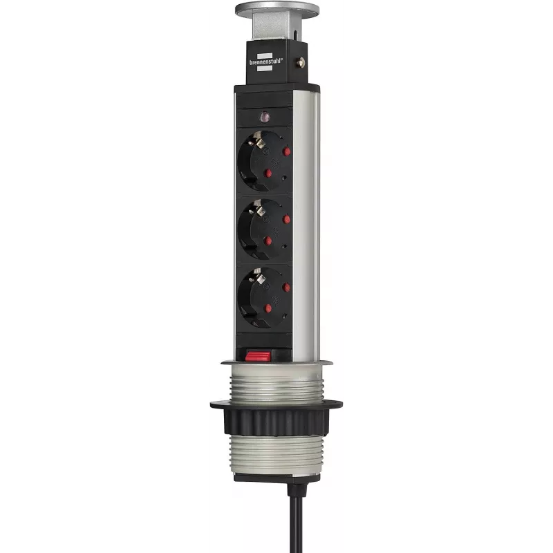 Brennenstuhl Tower Power Table Extension Socket - pikendusjuhe - 3 väljundpistikut - 2,0m - must, alumiinium (1396200003)