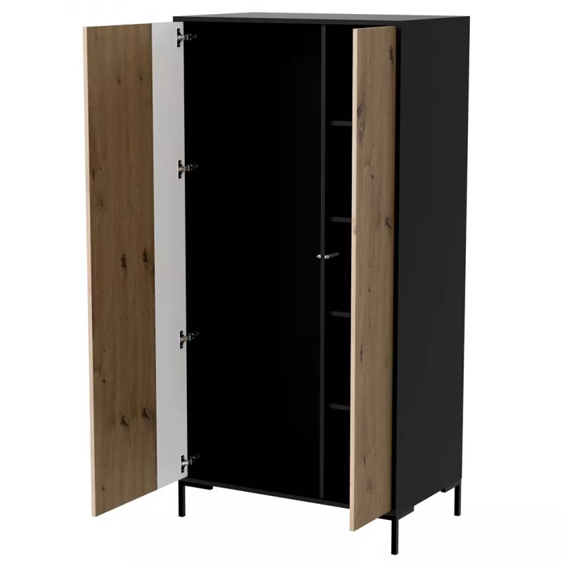 Cama v riidekapp, must raam, 4 riiulit, 900×550×1840 mm