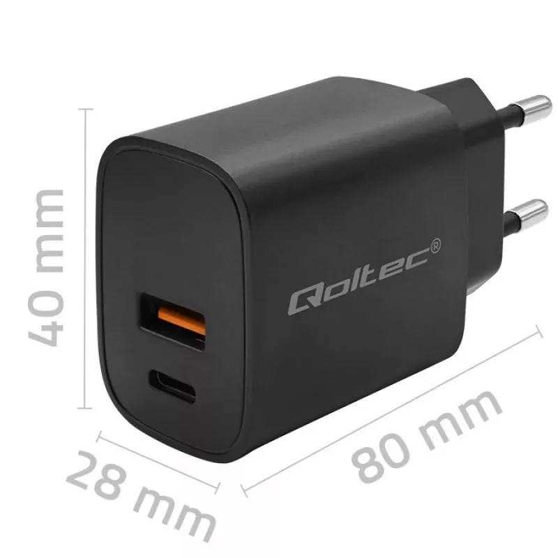 Toiteadapter QOLTEC 52377 GaN 30W väljund 5–20V kaasaskantavatele seadmetele
