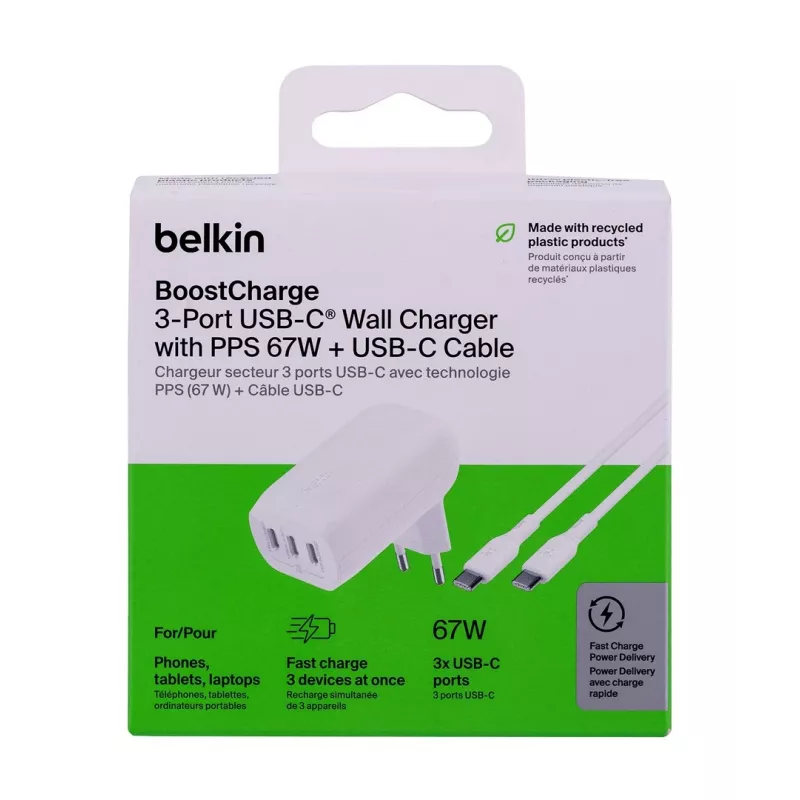 Belkin BoostCharge sülearvuti, nutitelefon, universaalne valge vahelduvvoolu kiirlaadija siseruumidesse