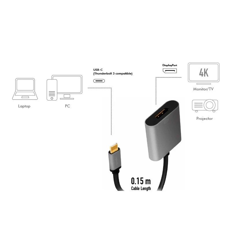LogiLink CUA0102 USB 3.2 Gen1 USB-C - DisplayPort-kaabel 0,15 m must