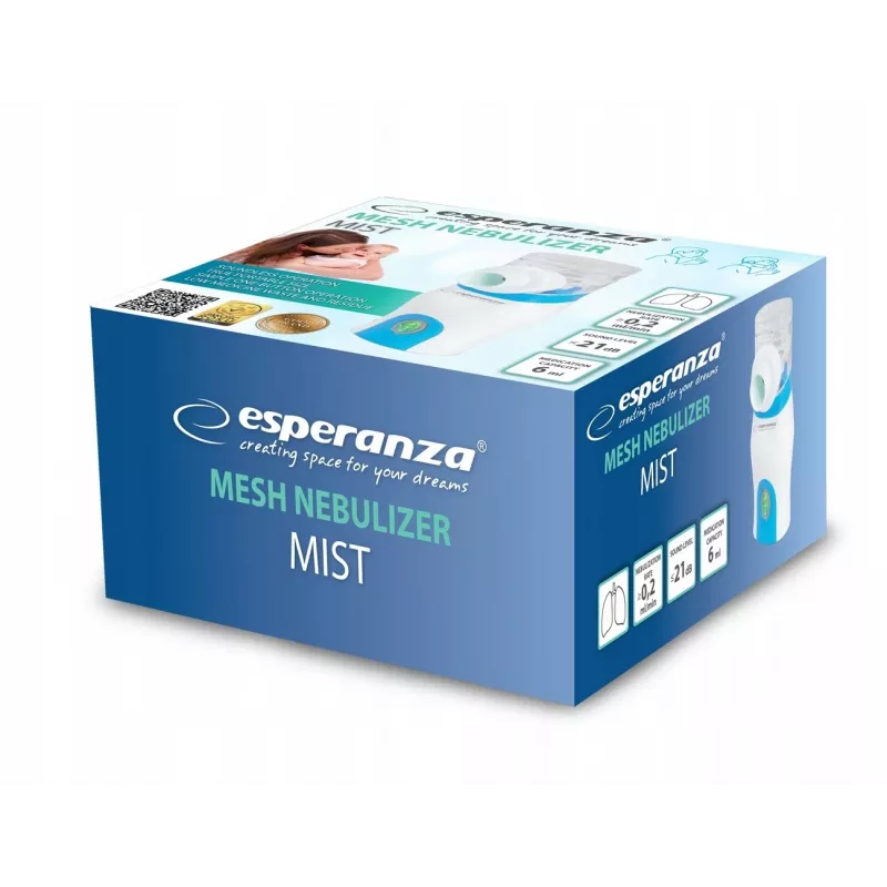 Kantav inhalaator ESPERANZA ECN005 — kompaktne taskunebulisaator, 0,2 ml/min, 21 dB, USB, 2×AA