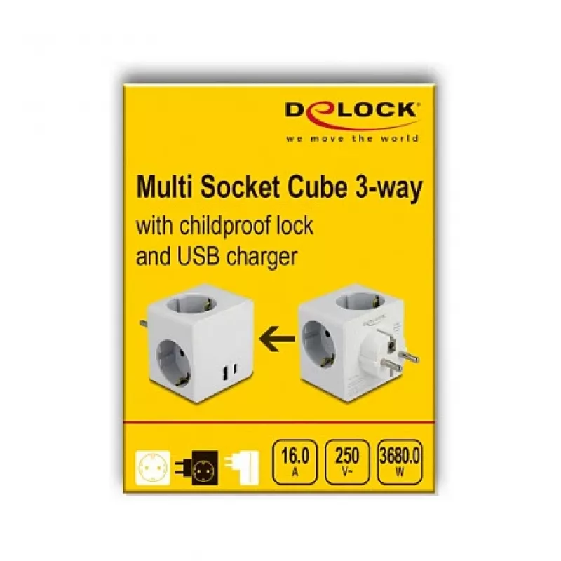 DeLOCK 11501 toitepistiku adapter tüüp F valge 3A USB-pordid
