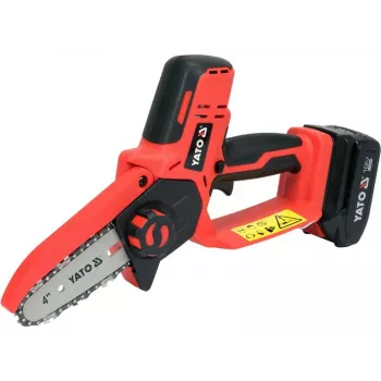 Akutoitega kettsaag YATO YT-828135 — 18V Li-Ion 2Ah, 10 cm latt, 3200 p/min, 4,8 m/s keti kiirus, 26 lüli
