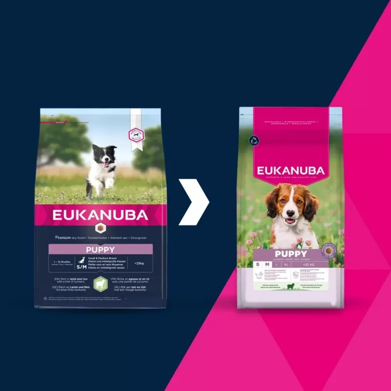 Kuiv koeratoit EUKANUBA Puppy & Junior Small/Medium Lamb & Rice 3 kg — täisväärtuslik sööt noortele väikest/keskmist tõugu koertele