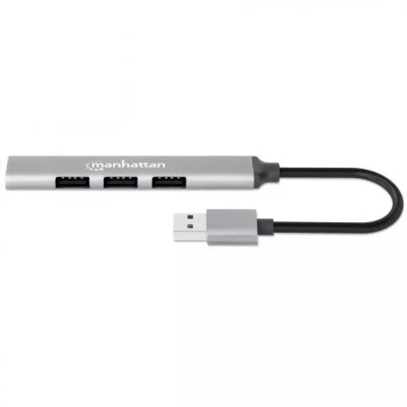 Manhattan USB-A 4-pordiline jaotur, 4x USB-A porti (1x 5 Gbps USB 3.2 Gen1 ehk USB 3.0, 3 x 480 Mbps USB 2.0), USB-toitega (välist toiteallikat pole vaja), alumiinium