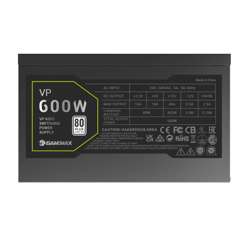 Gamemax toiteplokk, 80 PLUS, standard | VP 600S | 600 W