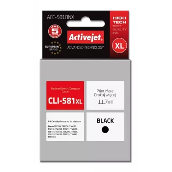 ActiveJet ACC-581BNX tindikassett, ühildub Canoniga, must värvipõhine tint, XL suurtootlikkus 11,7 ml, 4650 lehekülge, üksikpakend