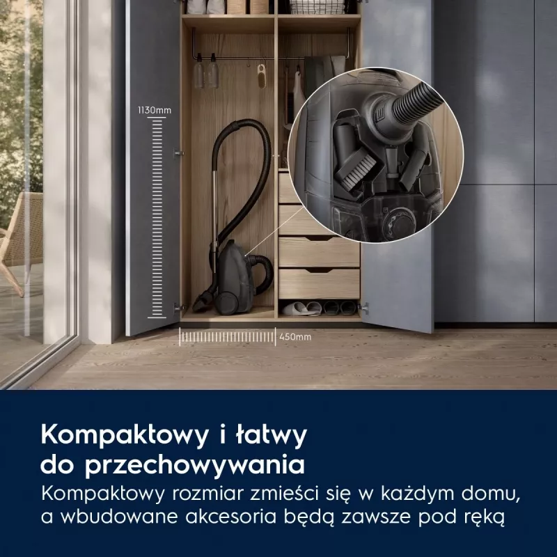 Trummelimeja Electrolux EB31C1DB 750 W, 3 L tolmukott, HEPA filter, teleskoopne terastoru