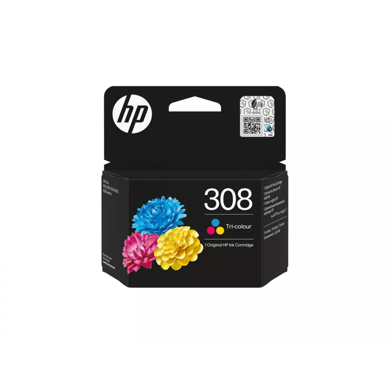 HP 308 kolmevärviline originaal tindikassett, standardne saagis, tsüaan, magenta, kollane, värvipõhine tint, 1 tk, 120 lehekülge, komplektpakend