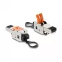 DELOCK RJ45-pistik klambrilukuga 2 klemmi +/−, tööriistavaba liitvõimsuspistik, isane, must/roostevaba teras