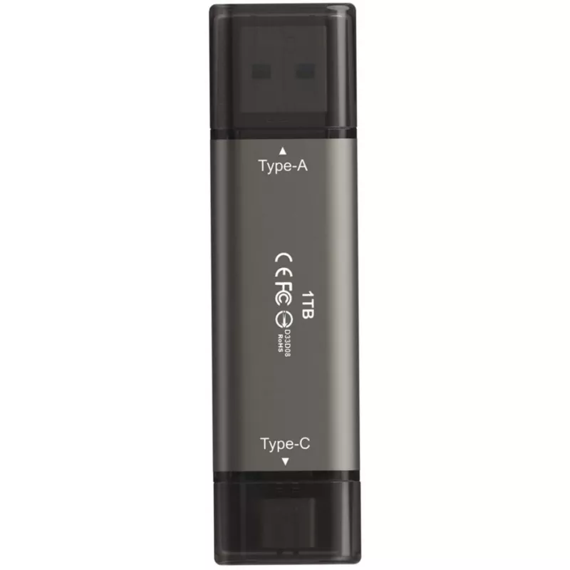 TeamGroup X2 MAX 1 TB kahe liidesega USB-A/USB-C mälupulk, USB 3.2 Gen 2, titaan/must