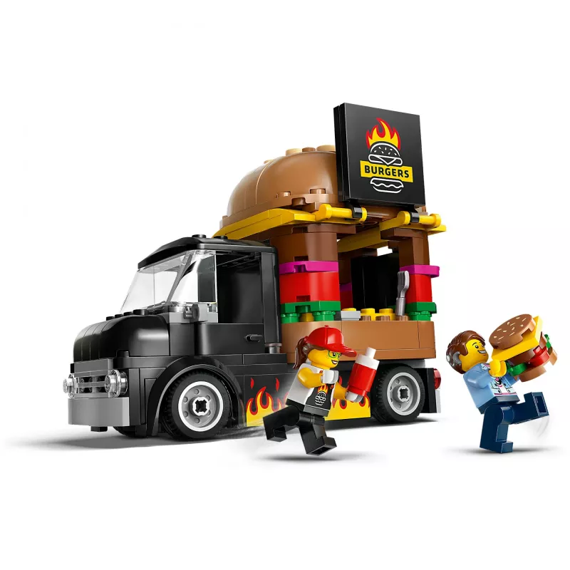 LEGO City Burgeri Veoauto Mänguauto 5+ Aastastele Poistele ja Tüdrukutele, Sõiduki Ehituskomplekt Köögimänguasjaga Müüja Minifiguuri ja Tarvikutega