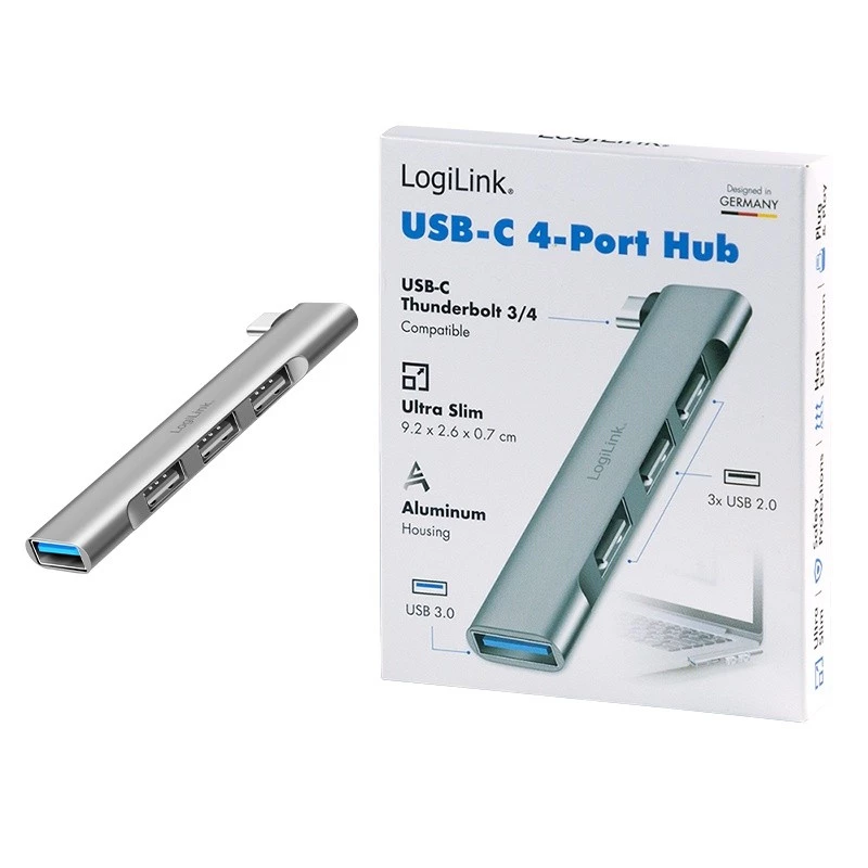 LogiLink USB 3.2 Gen1 jaotur 4-pordiline USB-C 1x USB3.0 AF 3x USB2.0 AF UA0437