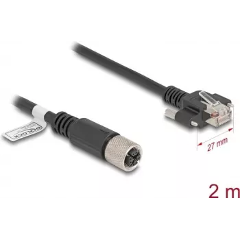 DeLOCK võrgukaabel M12 X-kodeeritud 8 kontaktiga emane RJ45 pistikule Cat.6A 2 m must