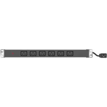 Froehlich & Walter 19-tolline toitejaotusplokk 6x IEC19 pistikupesa, alumiiniumkorpus, 1U, 3x 1,5 mm kaabel 2,5 m, RAL 9005 must (808904)