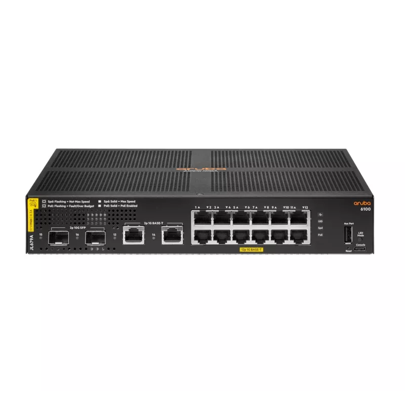 HPE Aruba Networking 6100 12G Class4 PoE 2G/2SFP+ 139W Hallatav L3 Gigabit Ethernet (10/100/1000) Power over Ethernet (PoE) 1U Must