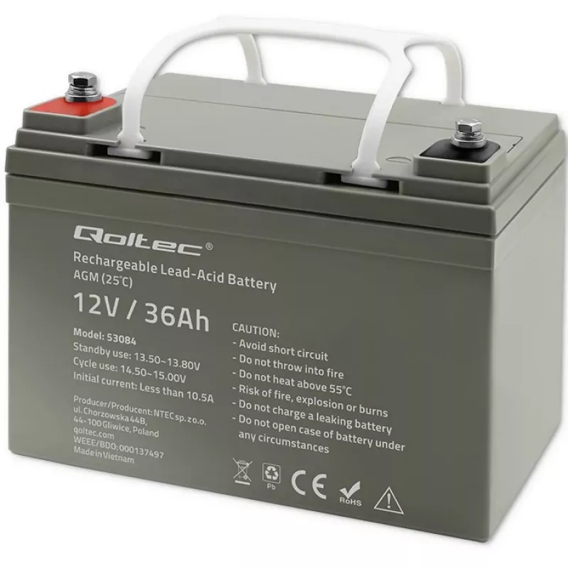 Suletud AGM UPS-aku QOLTEC 53084 12V 36Ah LongLife