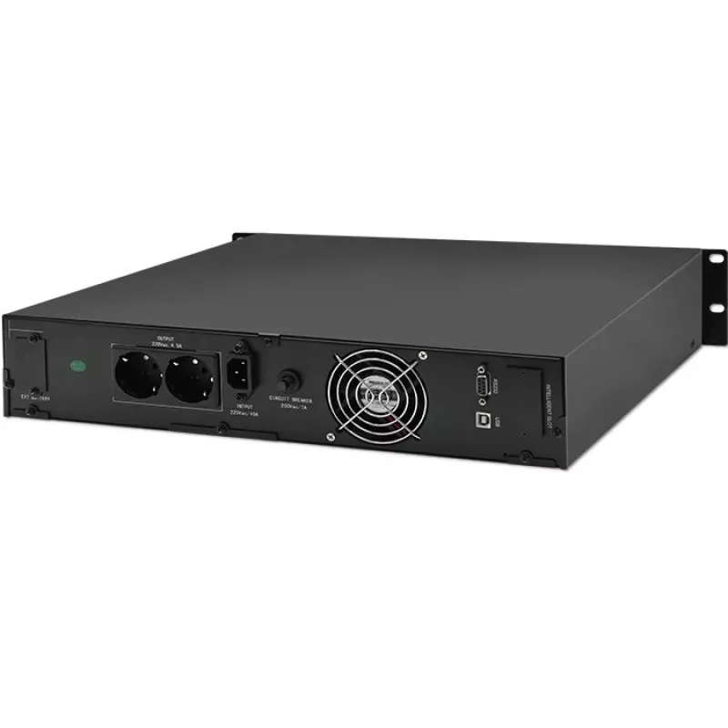 Qoltec 53945 RACK UPS 1kVA 800W võrgutoite katkematu toiteallikas (On-line, puhas siinuslaine, LCD, SNMP pesa)