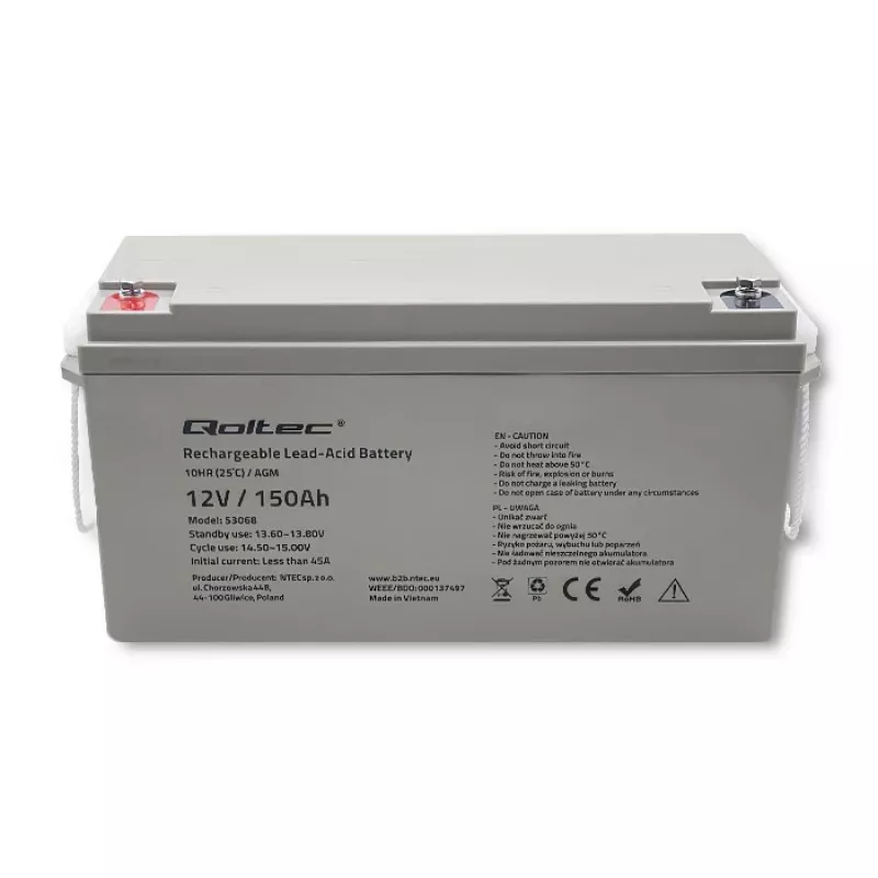 Qoltec 53068 AGM aku | 12V | 150Ah | max. 2250A
