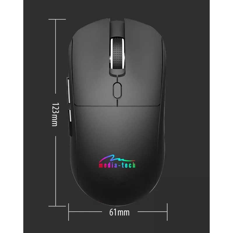 Juhtmeta hiir MEDIA-TECH MT1124 BT/RF Silent & Recharge — mõlemakäeline, 3200 DPI, Bluetooth + 2,4 GHz USB, 6 nuppu, laetav