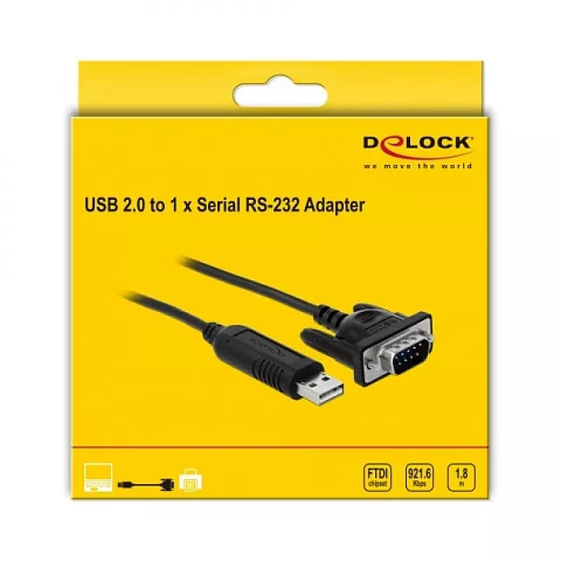 Jadakaabel DeLOCK 66282 Must 1,8 m RS-232 USB Type-A