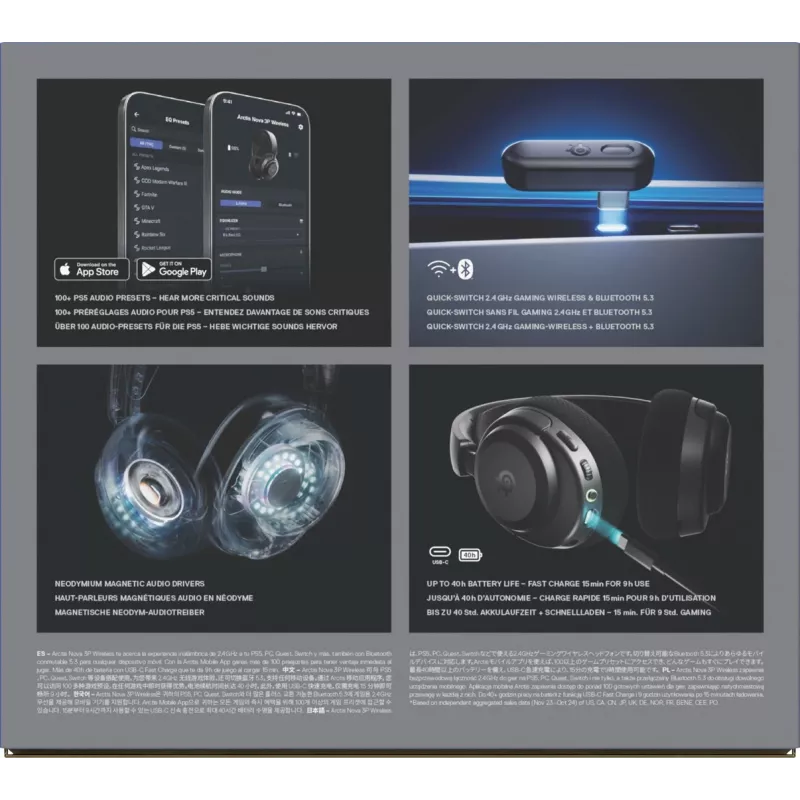 Headset STEELSERIES Arctis Nova 3P Wireless Bluetooth ümberkõrvaklappidega peapaelaga, 20–22000 Hz, 260 g, must