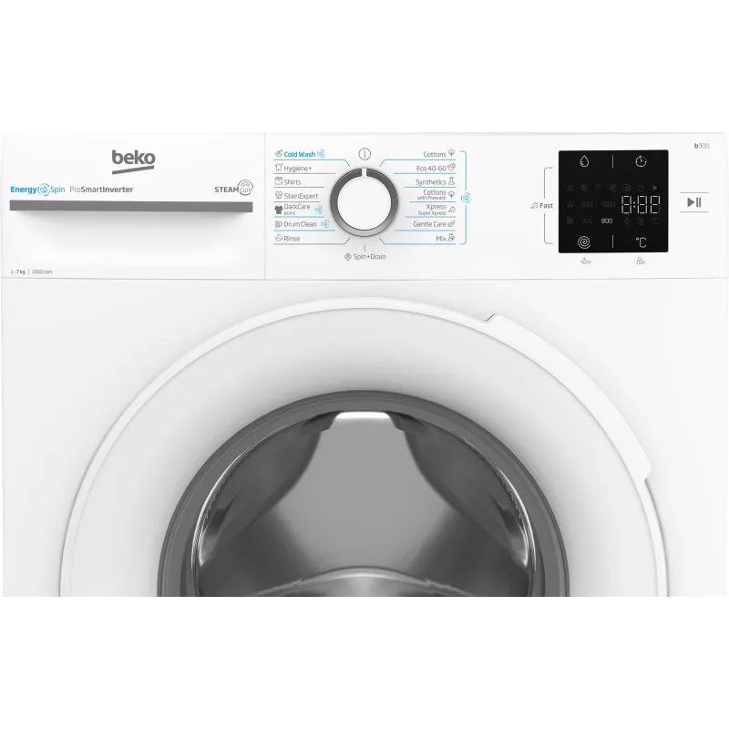 BEKO pesumasin BM3WFSU37013WW, 7 kg, energiaklass A, 49,6 cm, 1000 p/min, inverter-mootor, aurupuhastus