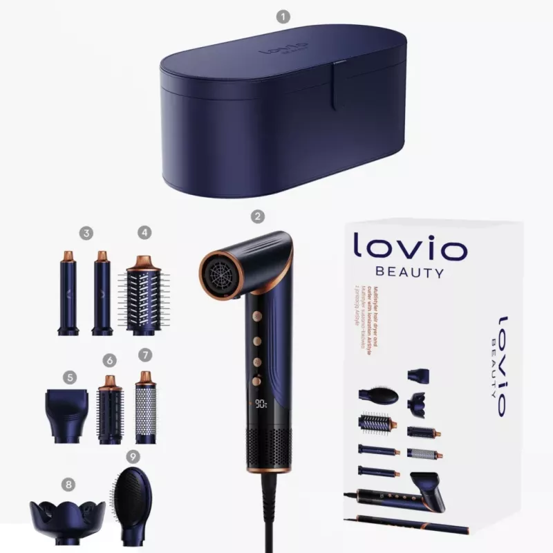 Multistyler föön ja lokirull Lovio LVHS001BL kombineeritud kuumaõhu stiilimisfunktsiooniga