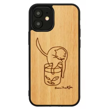 man and wood telefonikott iPhone 12 mini jaoks — trükitud kass punase kalaga