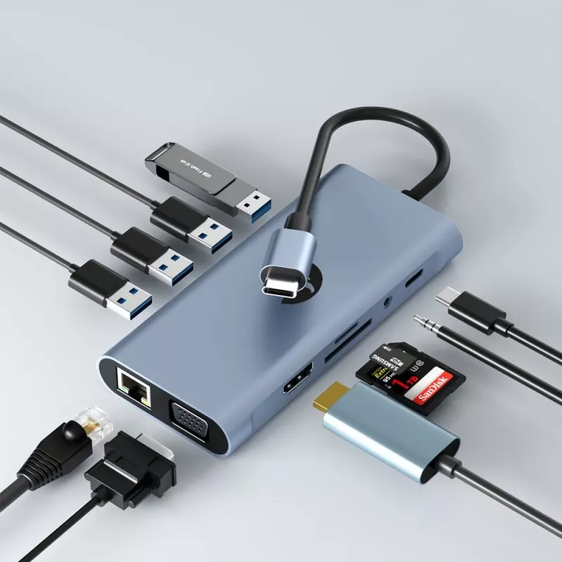 USB-C 11-in-1 adapter Hawk HW-HUB1101 — mitme pordiga jaotur 11 pordiga