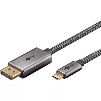 USB-adapterkaabel, USB-C-pistik > DisplayPort-pistik, 4K 60 Hz (must/hõbedane, 1 meeter, punutud kaabel)