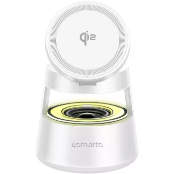 Juhtmevaba laadija 4smarts Qi2 Aura Sound valge – Qi2 kiirjuhtmevaba laadimine, integreeritud kõlar