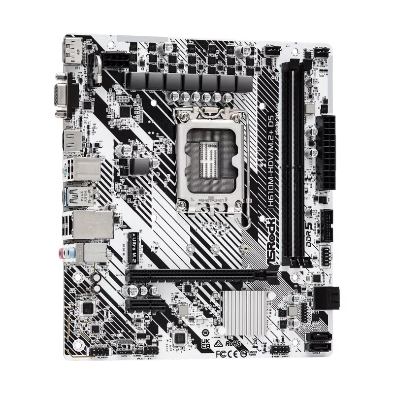 Emaplaat ASRock H610M-HDV/M.2+ D5 — Intel H610, LGA 1700, microATX, 2× DDR5 DIMM, M.2, HDMI 2.1, DP 1.4