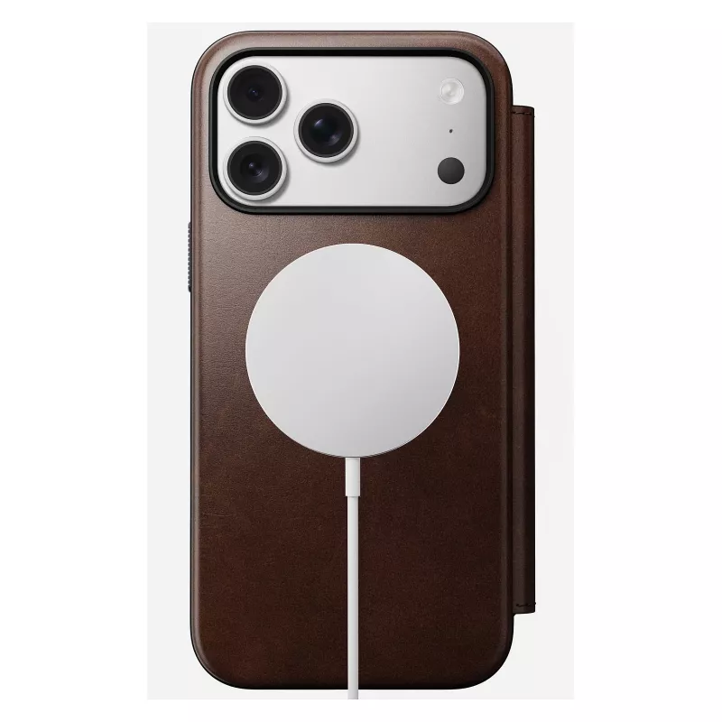 Nomad Modern Leather Folio mobiiltelefoni ümbris iPhone 17 Pro Max — pruun, nahk, 6,3-tolline ekraan, 4 kaarditaskut