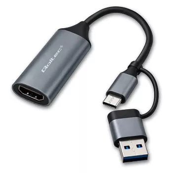 USB-C USB-A ja HDMI 4K 30Hz adapter QOLTEC alumiiniumkorpuses