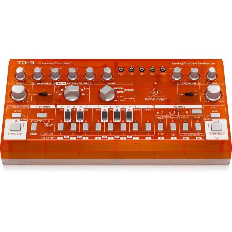 Analoogsüntesaator Behringer TD-3-SB punane 9V DC