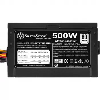 Toiteplokk SILVERSTONE ST50F-ES230 500 W, 24-kontaktiline ATX, mittemodulaarne, 120 mm ventilaator, alumiinium