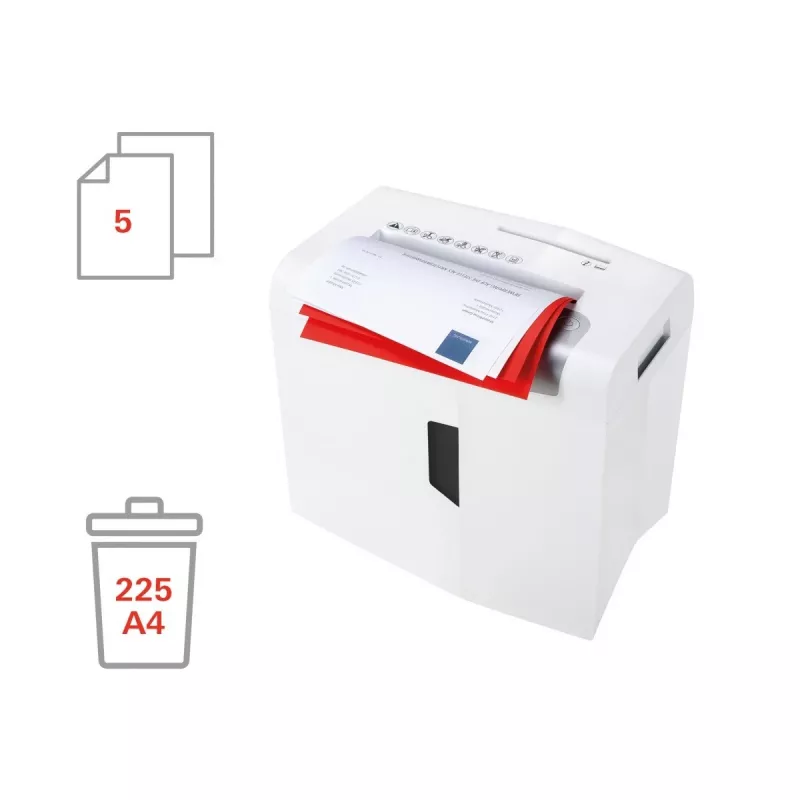 Paberipurustaja HSM X5 osakeste lõikamine P-4, 22 cm töölaius, 4,5 mm osakesed, 5-lehe mahutavus, 18 l konteiner