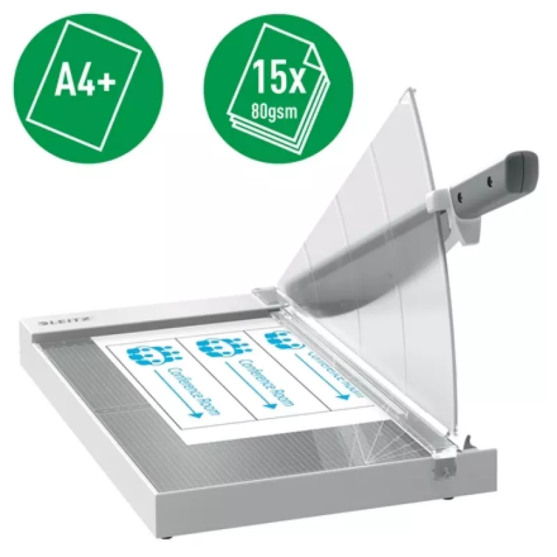 Leitz Precision Office paberilõikur A4+, 15 lehte, manuaalne klamber, roostevaba teras, A4 Maxi, 80 g/m², klaas