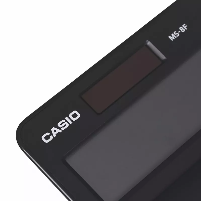 Lauaarvuti põhikalkulaator CASIO MS-8F – 8-kohaline, aku/päikeseenergia, 26 klahvi, valuuta- ja maksufunktsioonid, kasumiarvutus, must