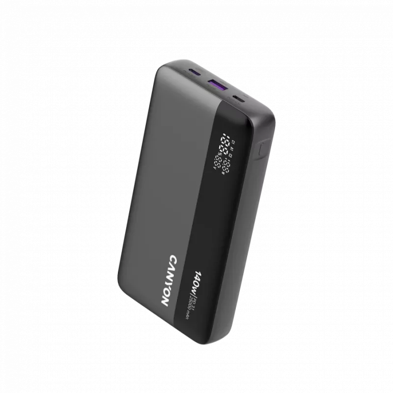 CANYON Power Bank PB-240, 25000mAh PD140W ekraaniga toitepank, mõõtmed 160,0x82x27 mm, kaal 508±10 g, tumehall