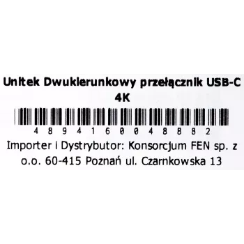 Dokkimisjaam Unitek D1078A — USB-C jaotur, 2x USB-C sisend, 1x USB-C väljund, 100 W PD, 4K tugi, max 3480×2160, hall