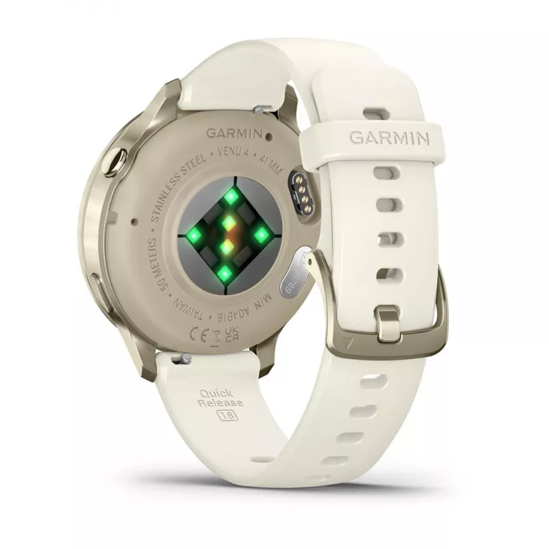 Nutikell GARMIN Venu 4, 41 mm kuldne korpus, 1,2-tolline AMOLED 390×390, GPS, Wi‑Fi, 5 ATM, 10-päevane aku